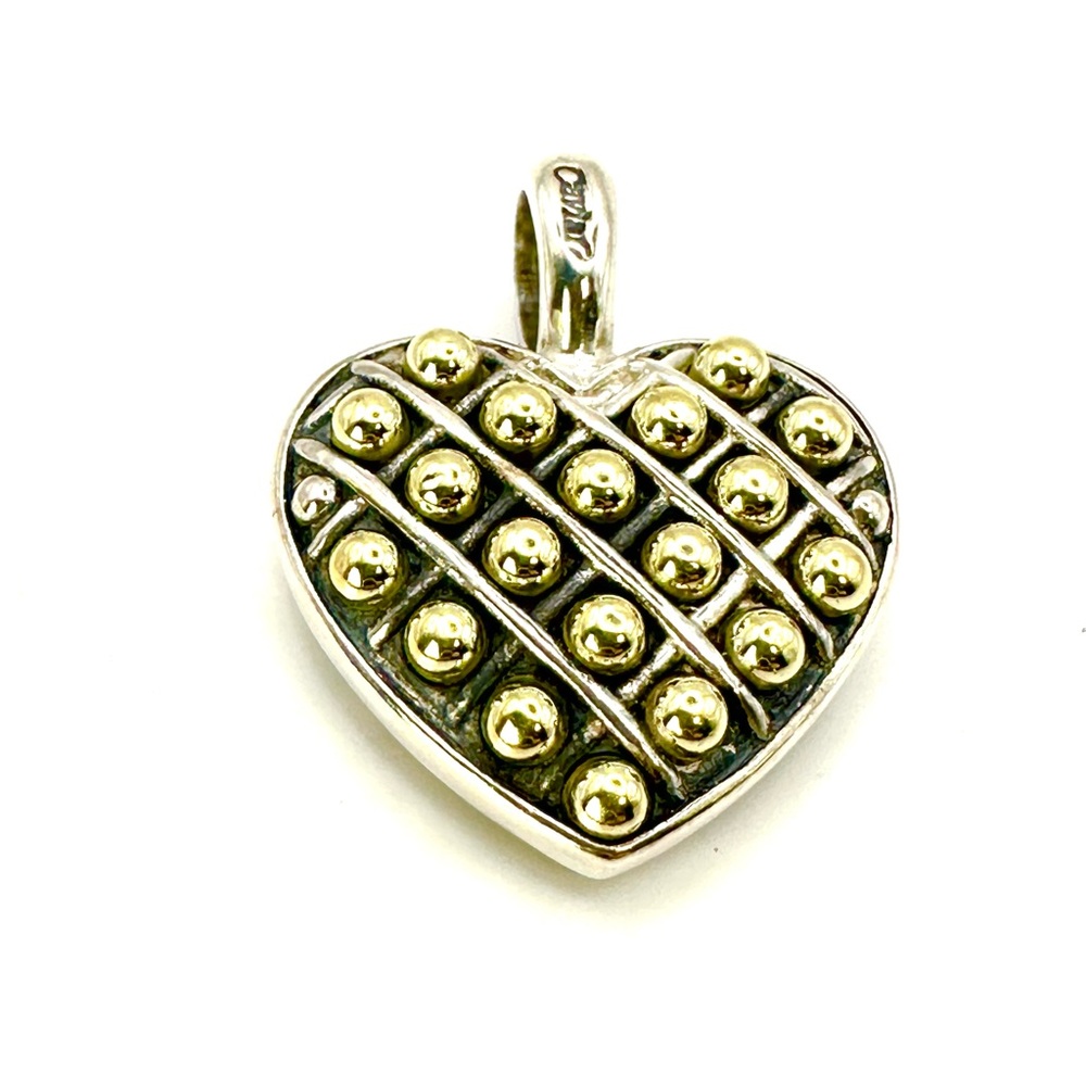Lagos Caviar Two Tone Silver & Gold Reversible Heart Pendant